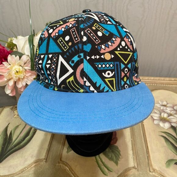 80s 90s Style Abstract Print Strapback Cap Hat Adjustable Unisex 100% Cotton - Picture 14 of 14